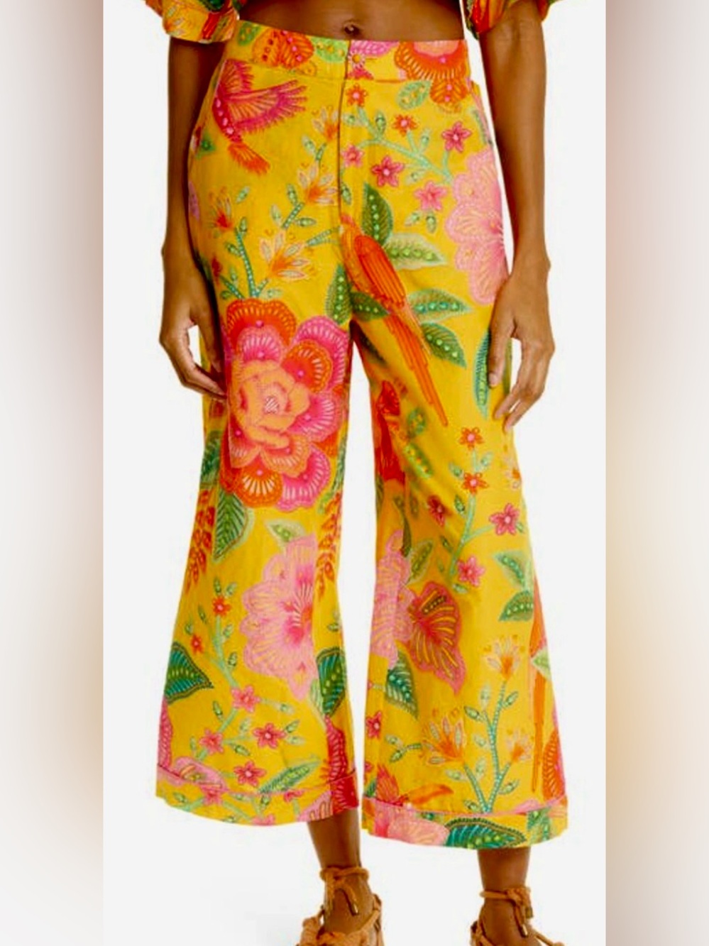 FARM Rio Macaw Bloom 💯 Cotton Wide Leg Floral Pants Size S Sku#151